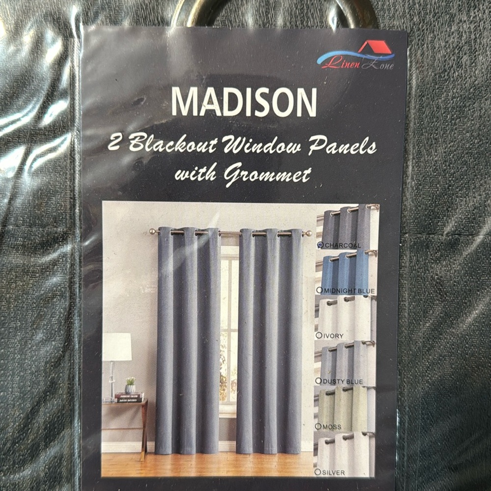 Madison Charcoal 2 Blackout window panels with grommets - Picture 2 of 4